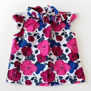Janie and Jack Floral Shirt Blouse Size 2T Pink Magenta Blue Fully Lined